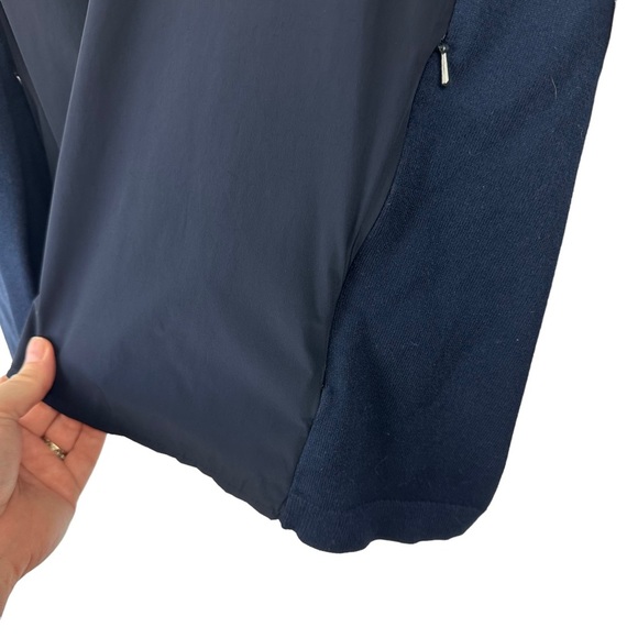 THEORY Men’s Large Bellville Navy Blue Panel Zip Up Jacket Sweater Material - Picture 7 of 16